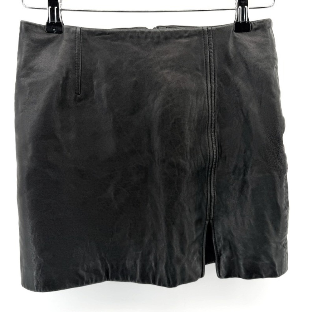 Y2K Express Womens Black Genuine Leather Mini Skirt Size 3/4 Front Side Slit